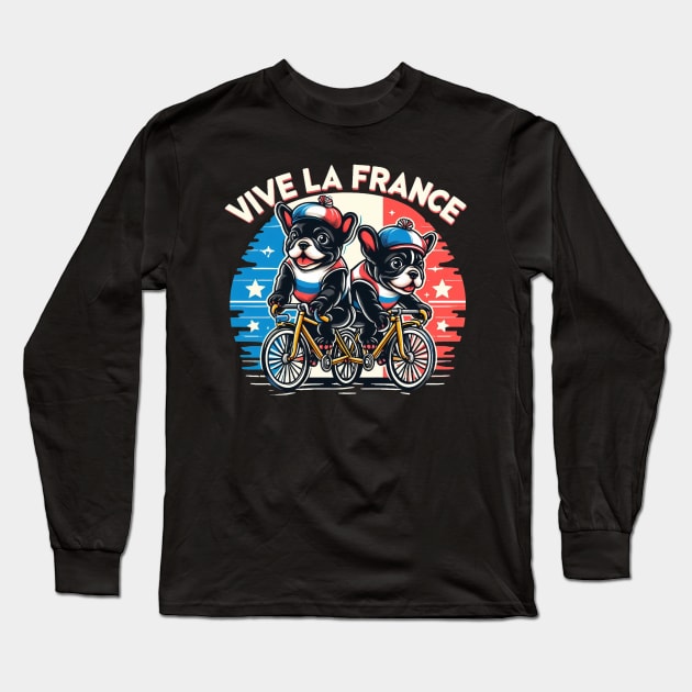 French Bulldog Puppies Racing Bikes Vive le France #2 Long Sleeve T-Shirt by Battlefoxx Living Earth